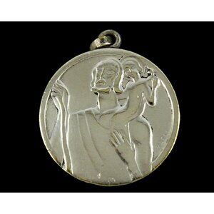 St Christopher Large Vintage Mod Medal Pendant Signed Trecy Patron Saint Travel